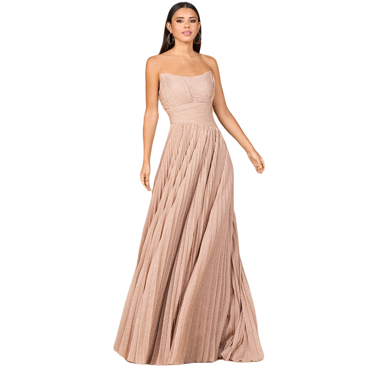Women's Flowing Pleated, Strapless Dress - Champagne rose