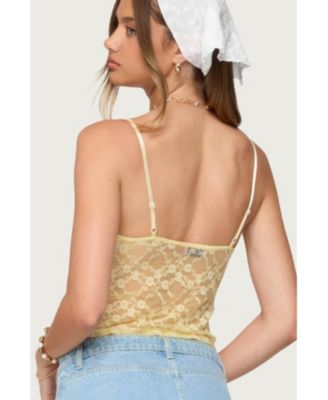 Womens Sheer Lace Cut Out Tank Top