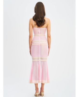 Women's Pallas Pink Lace Trim Crochet Mermaid Maxi Dress