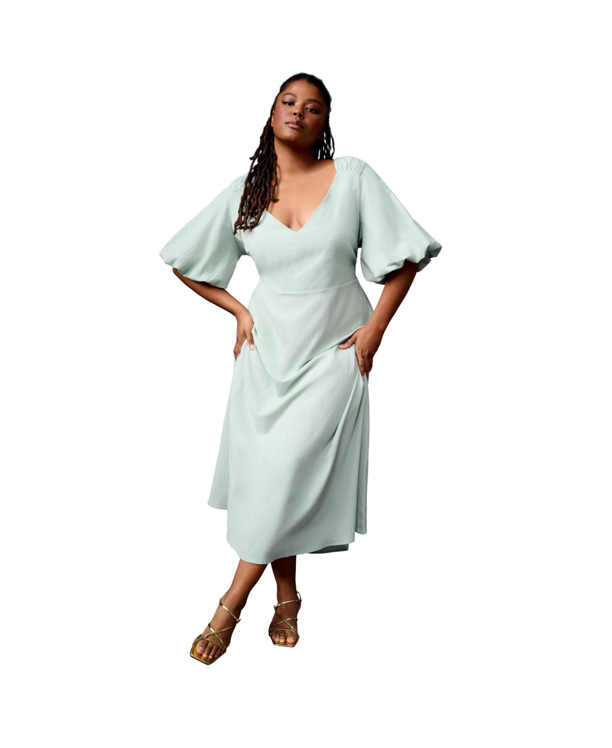 Women's Plus Size Puff-Sleeve Babydoll Maxi Dress - Light jade
