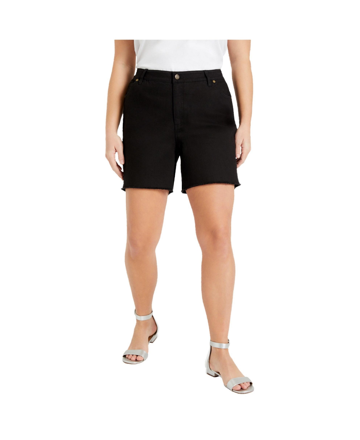 Women's June + Vie Raw Hem Curvie Fit Denim Shorts - Black