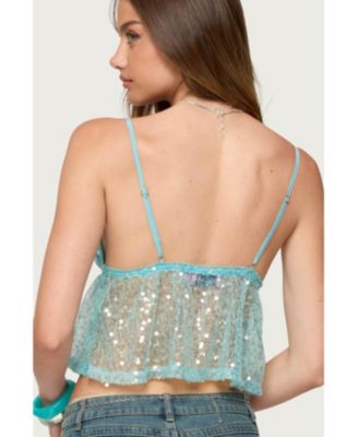 Women's Sheer Sequin Babydoll Tank Top