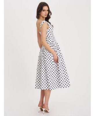 Women's Rahma Polka Dot Drop Waist Midi Cotton Poplin Dress