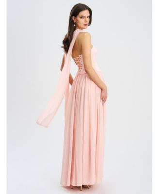 Women's Qianna Baby Pink Peplum Top Drop Waist Chiffon Gown
