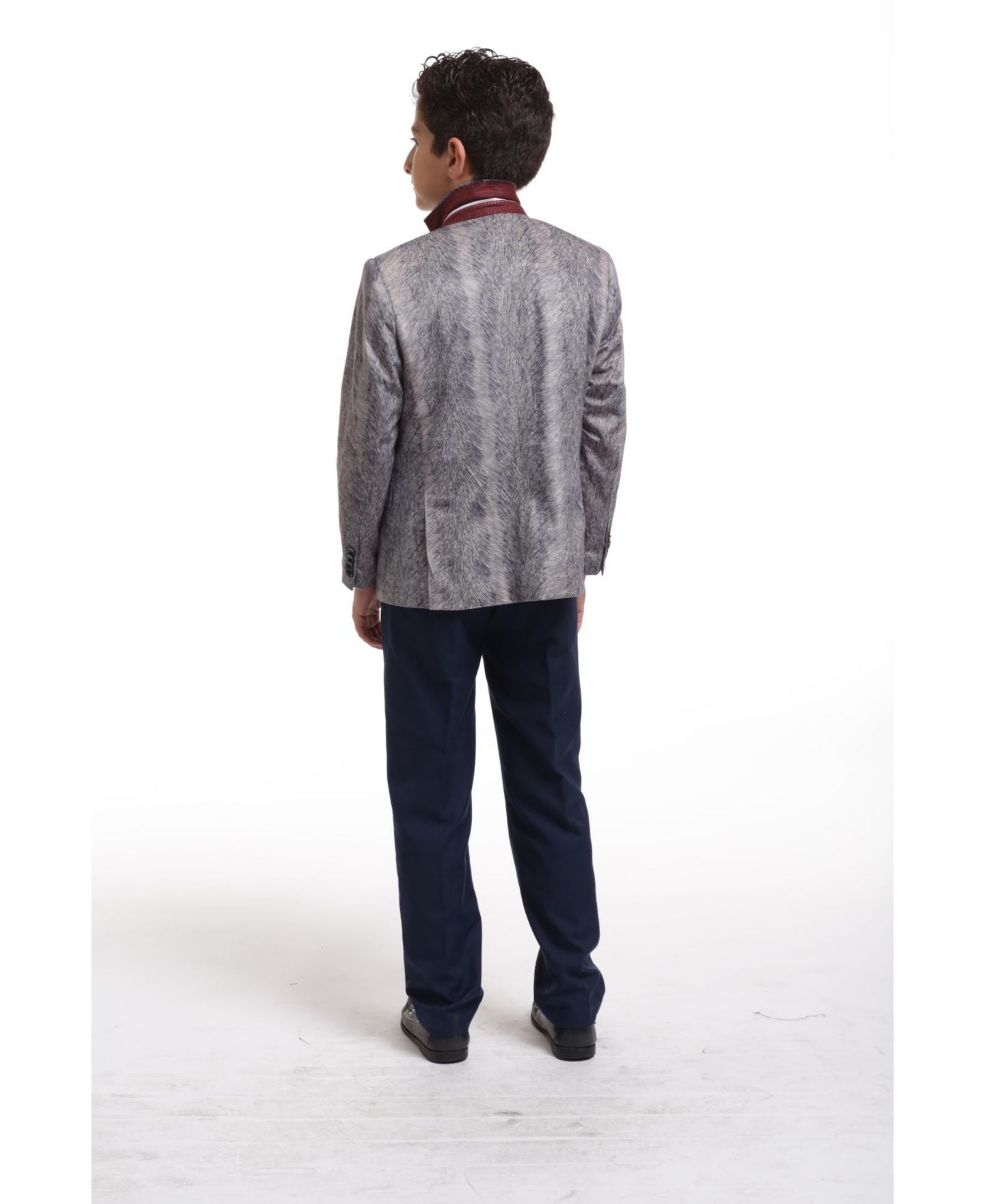Пиджак Elie Balleh Silver Slim Fit Printed Velvet Blazer для мальчиков, цвет: Серебряный — фото 3