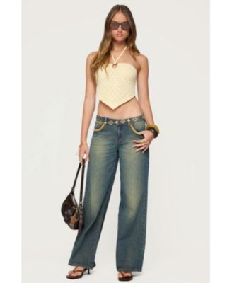 Women's Faux Suede Star Low Rise Jeans