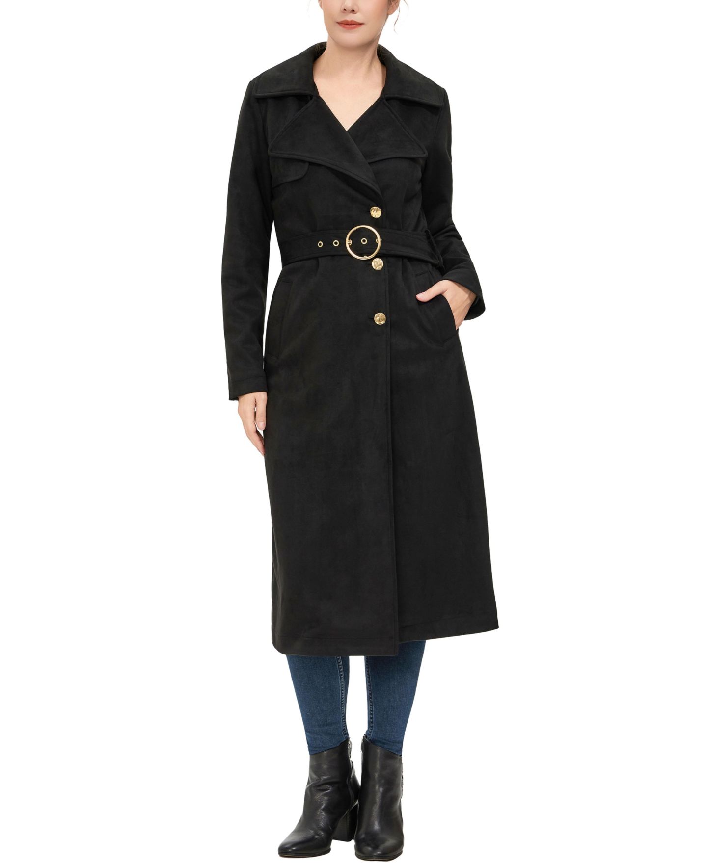 Женское пальто kimi + kai Natalia Faux Suede Trench, цвет: Чёрный — фото 1
