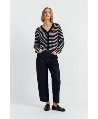 Women's Wool Cashmere Heart Breton Cardigan