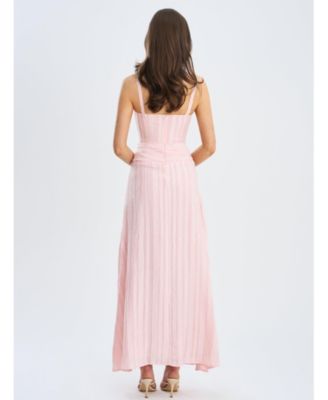 Women's Mallory Baby Pink Stripe Jacquard High Slit Gown