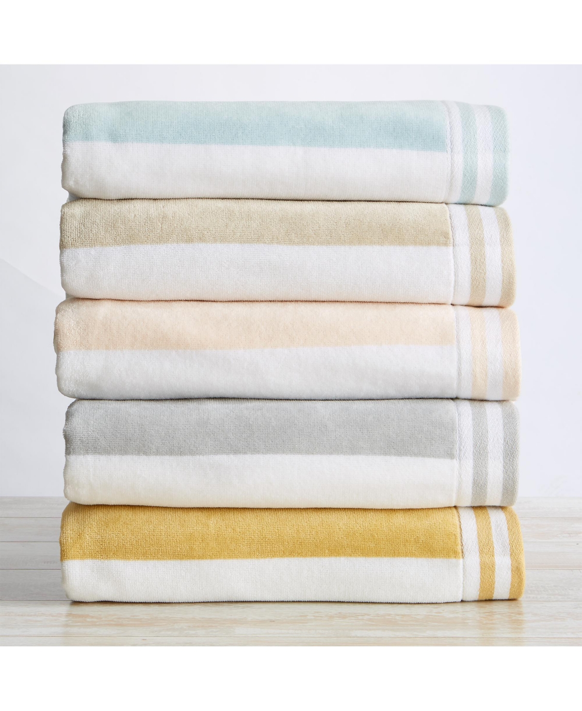 Linery & Co. 100% Cotton Velour Cabana Stripe Beach Towel, 4 Pack - 30" x 60"