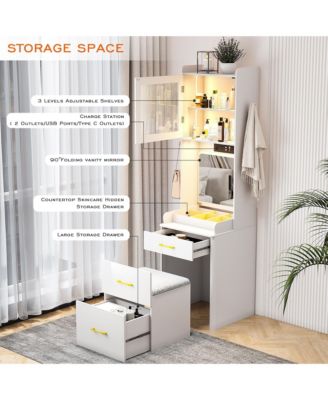 3-in-1 Vanity Desk with LED Sensor Light, Flip Mirror and Drawers