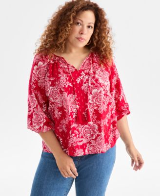 Style & Co - Plus Size V-Neck Bubble-Sleeve Blouse