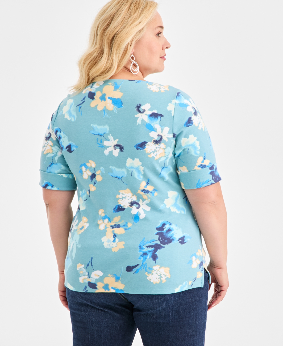 Style & Co Plus Size Boat-Neck Cuffed-Sleeve Top, Macy's Exclusive