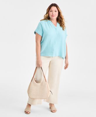 Plus Size Cotton V-Neck Dolman-Sleeve Top, Macy's Exclusive