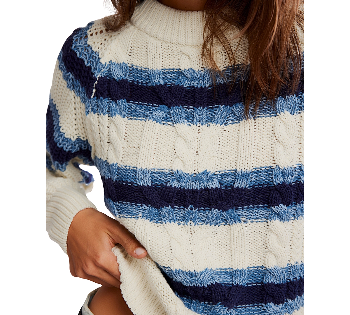 Free People Women's Frankie Striped Cotton Cable Knit Sweater