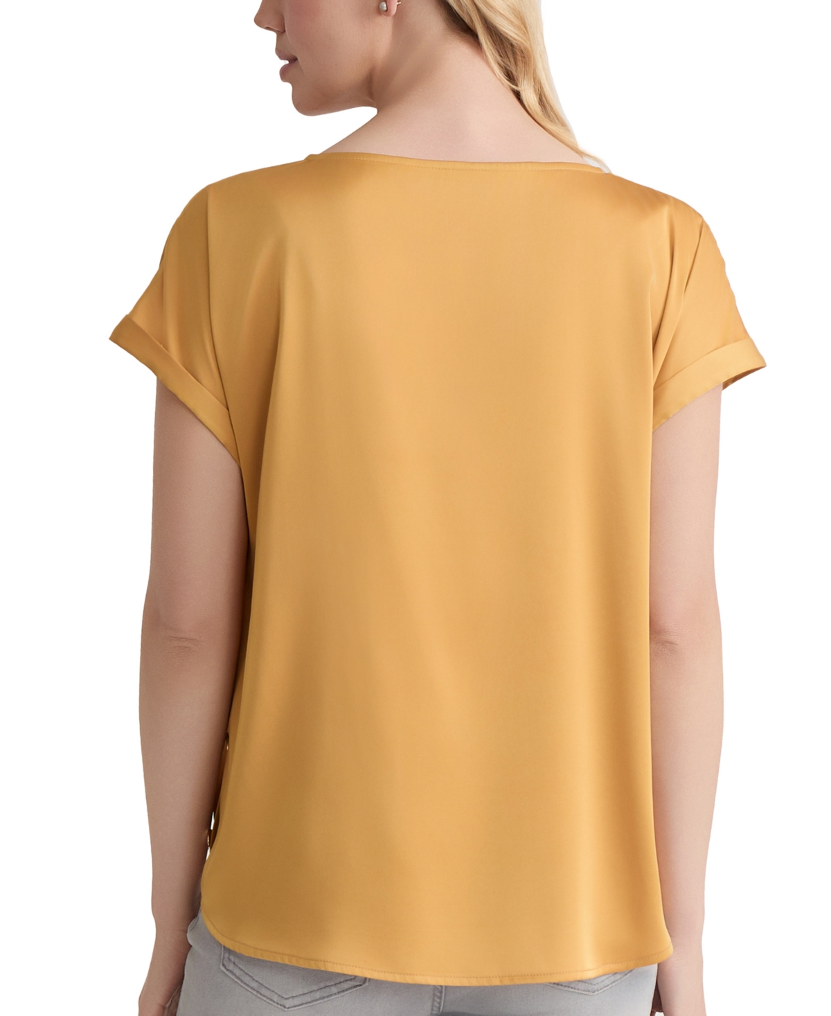 Jones New York Petite Hammered Satin Button-trim Blouse In Neutral
