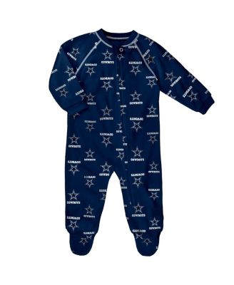 Outerstuff - Baby Boys and Girls Navy Dallas Cowboys Allover Print Raglan Full-Zip Sleeper
