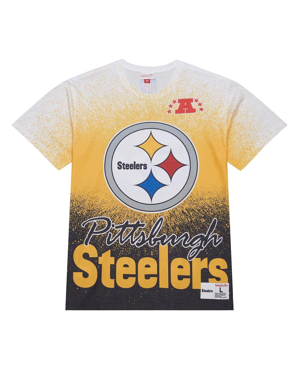 Mitchell & Ness White Pittsburgh Steelers Team Burst Vintage Logo T-shirt In Yellow