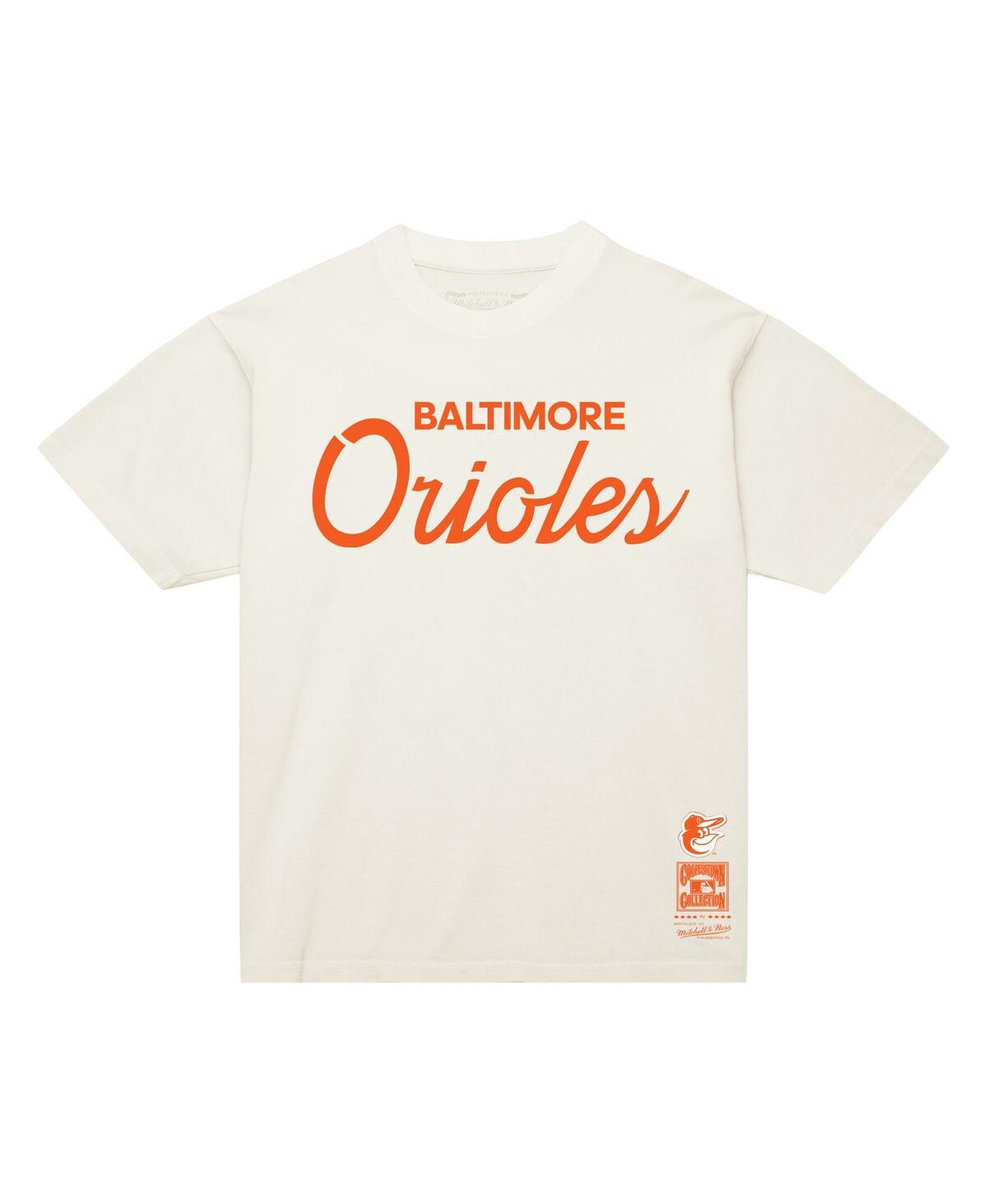 Mitchell & Ness Cream Baltimore Orioles Vintage Script T-shirt In Neutral