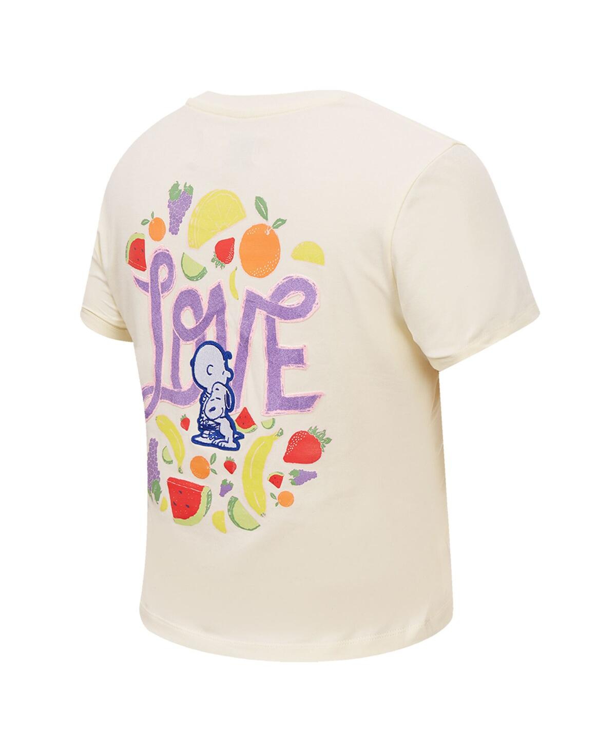 Freeze Max Women's Cream Peanuts Sweet Love Baby Doll Cropped T-shirt In White