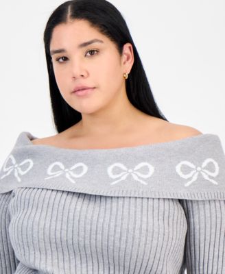 Trendy Plus Size Heart Off-The-Shoulder Sweater