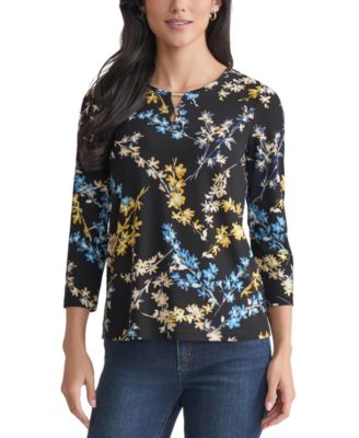 Jones New York - Petite Floral-Print Keyhole Top