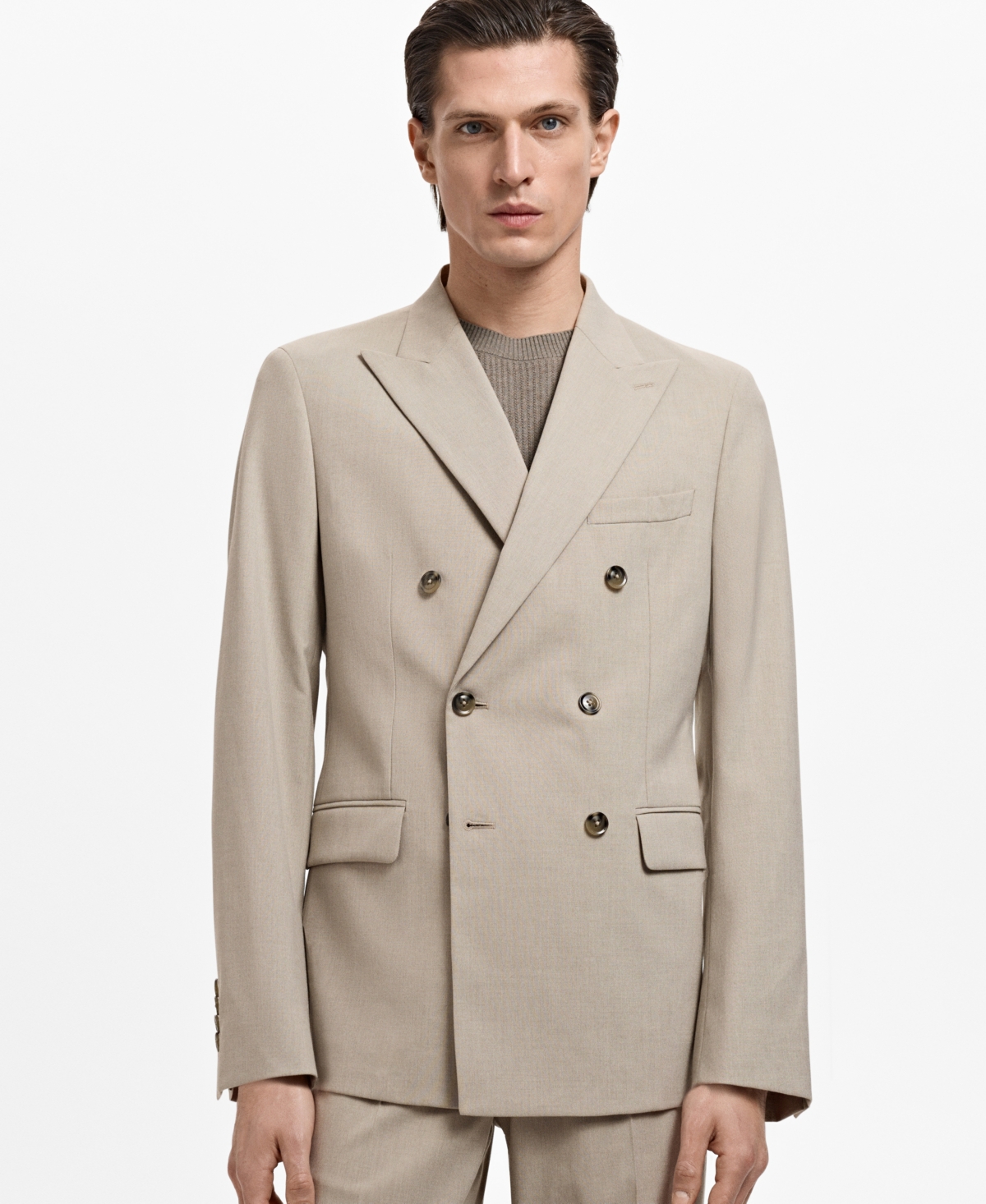 Men's Monaco Double-Breasted Slim-Fit Suit Blazer - Beige