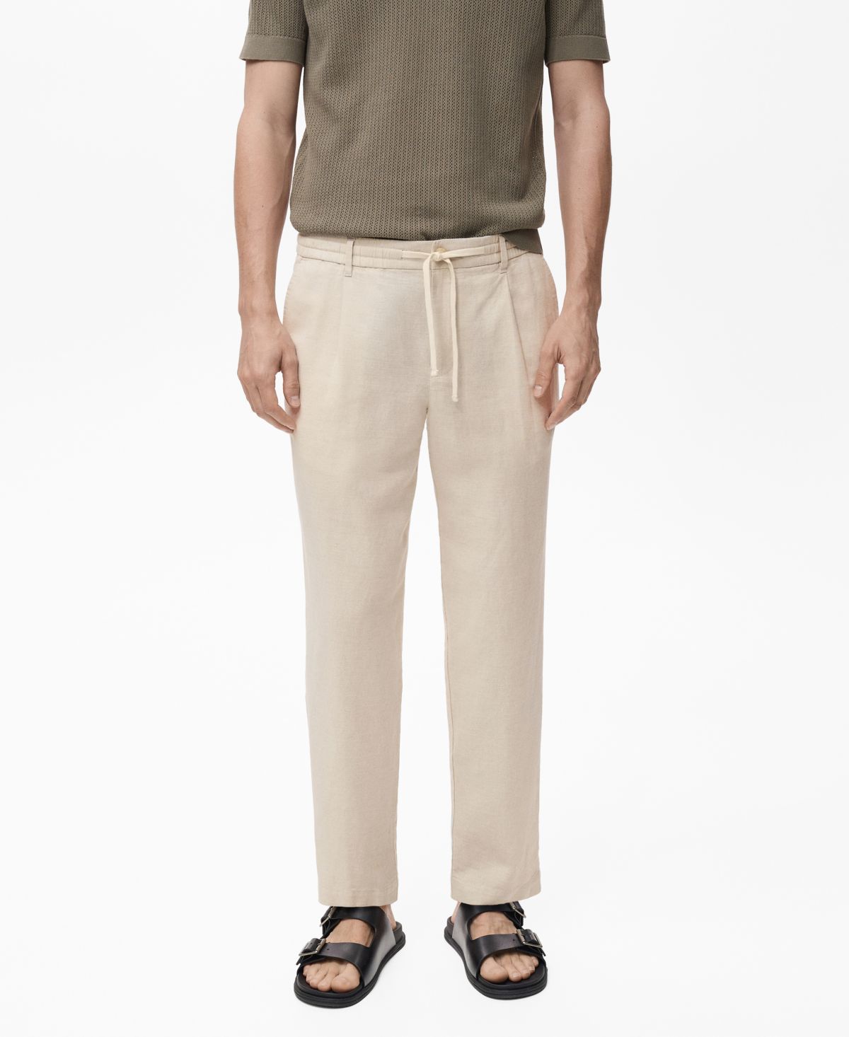 Мужские облегающие льняные брюки на завязках