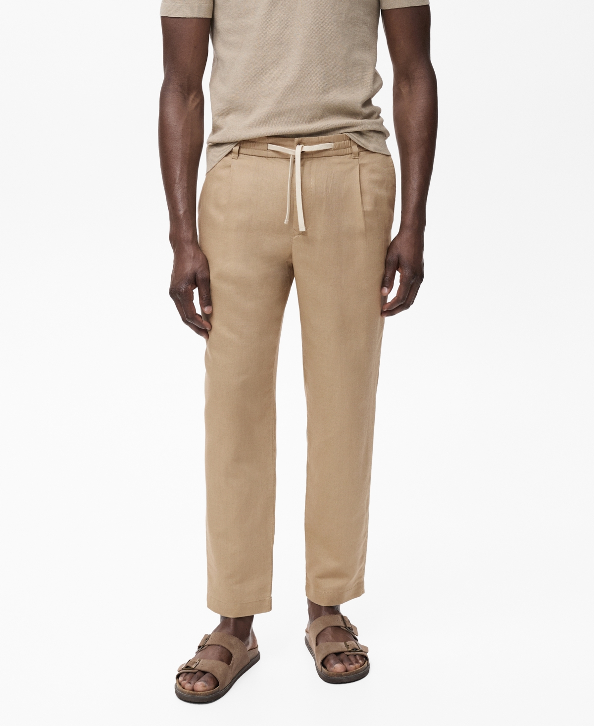 Men's Slim-Fit Drawstring Linen Pants - Black