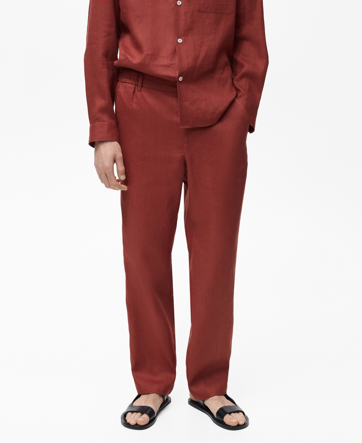 Men's Elastic Waistband Linen Pants - Cherry