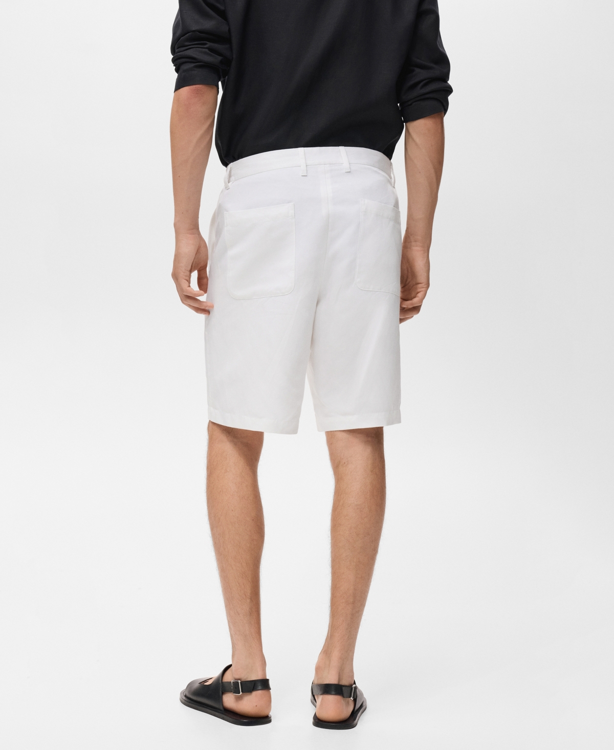 Mango Men's Elastic Waist Linen 9" Bermuda Shorts In White