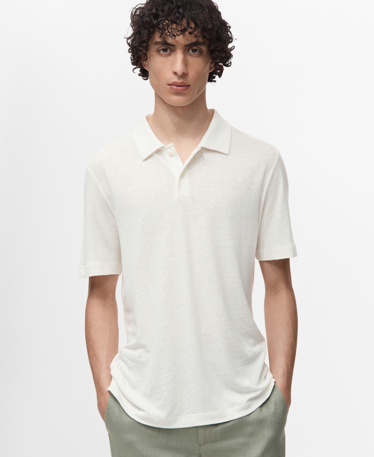 Men's Linen-Blend Slim Fit Polo Shirt - White