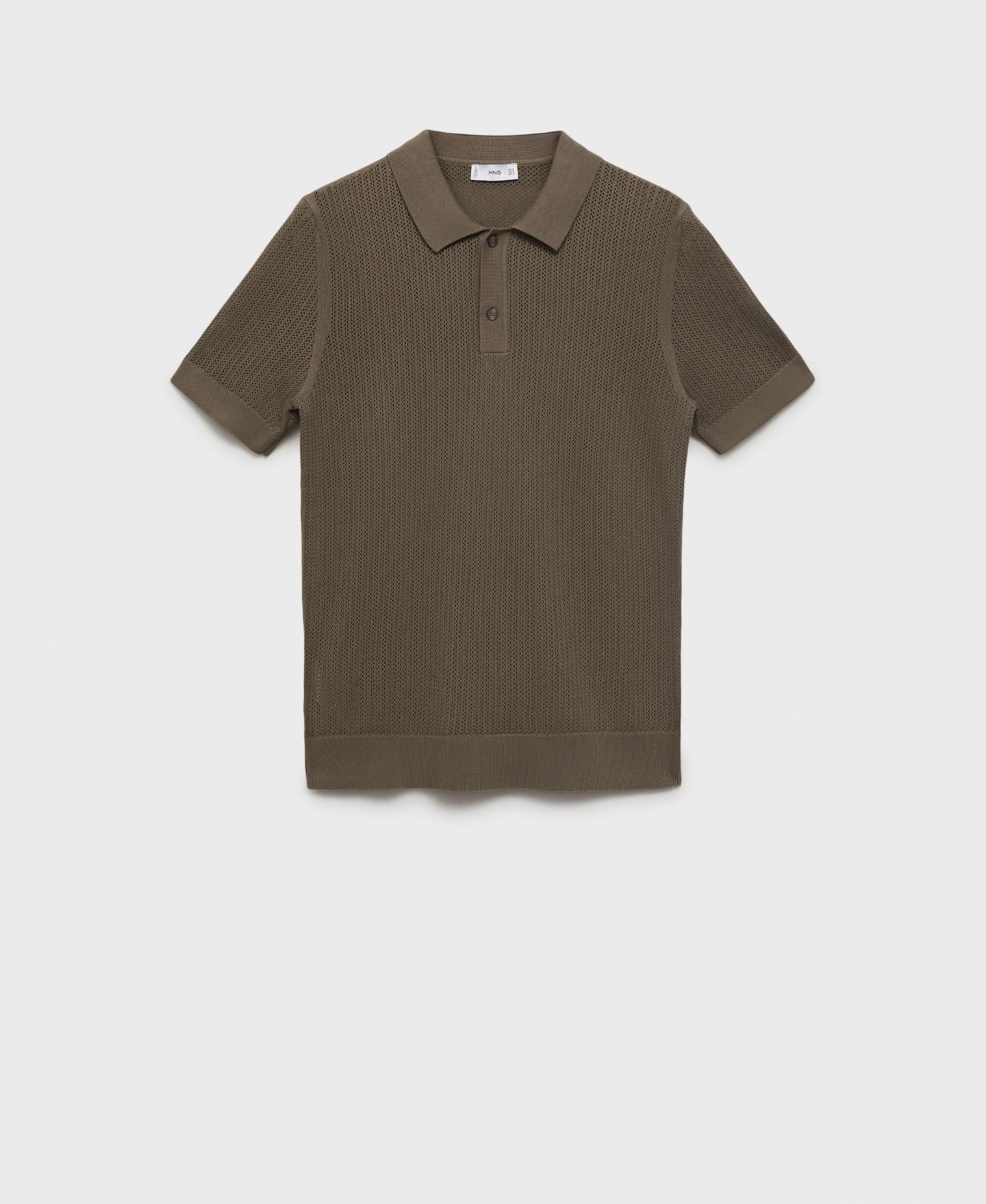 Мужское поло MANGO Openwork Knitted Cotton Polo Shirt, цвет: Тёмный зелёный — фото 3