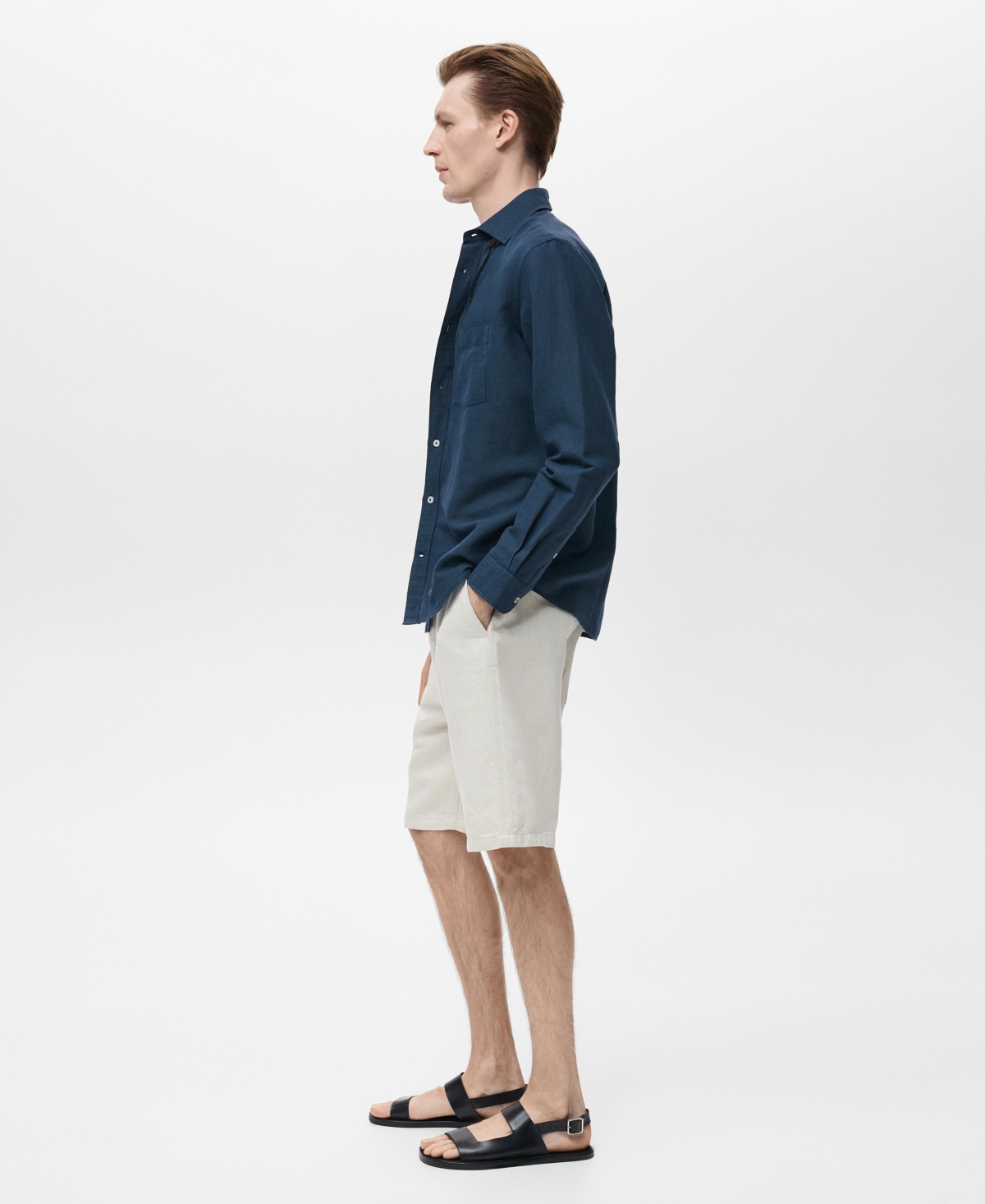 Mango Classic Fit Linen & Cotton Button-up Shirt In Blue