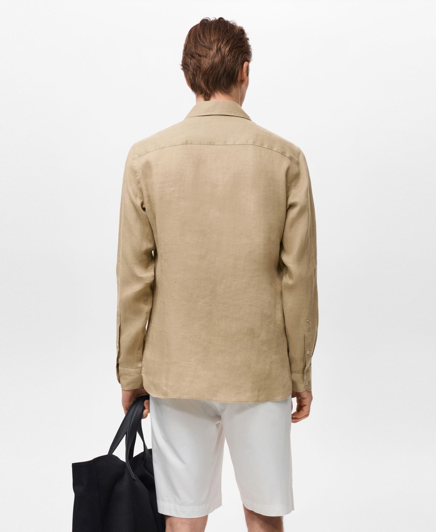 Мужская рубашка Mango Linen Slim-Fit, цвет: Бежевый — фото 3