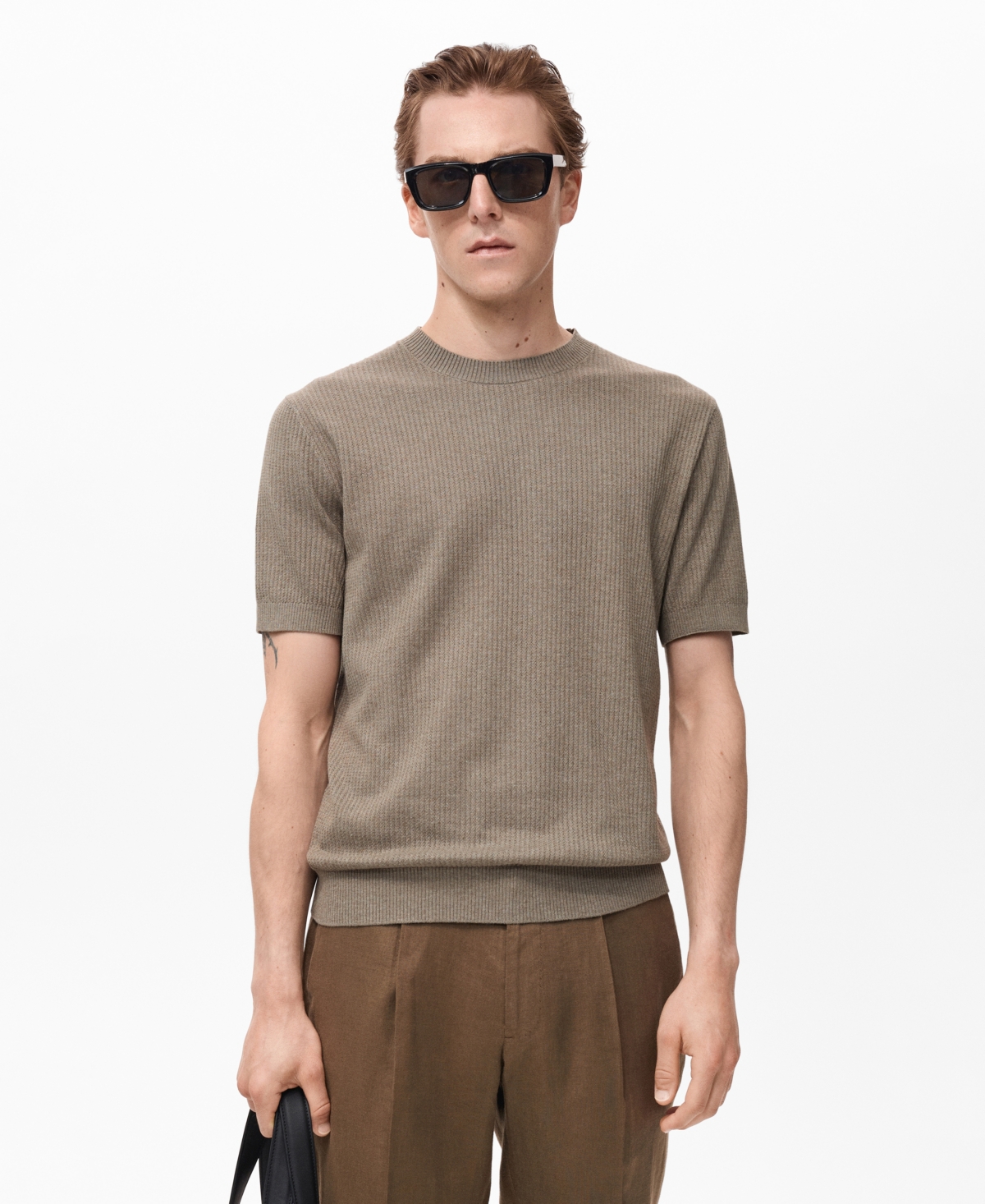 Men's Ribbed Knit T-Shirt - Sky Blue