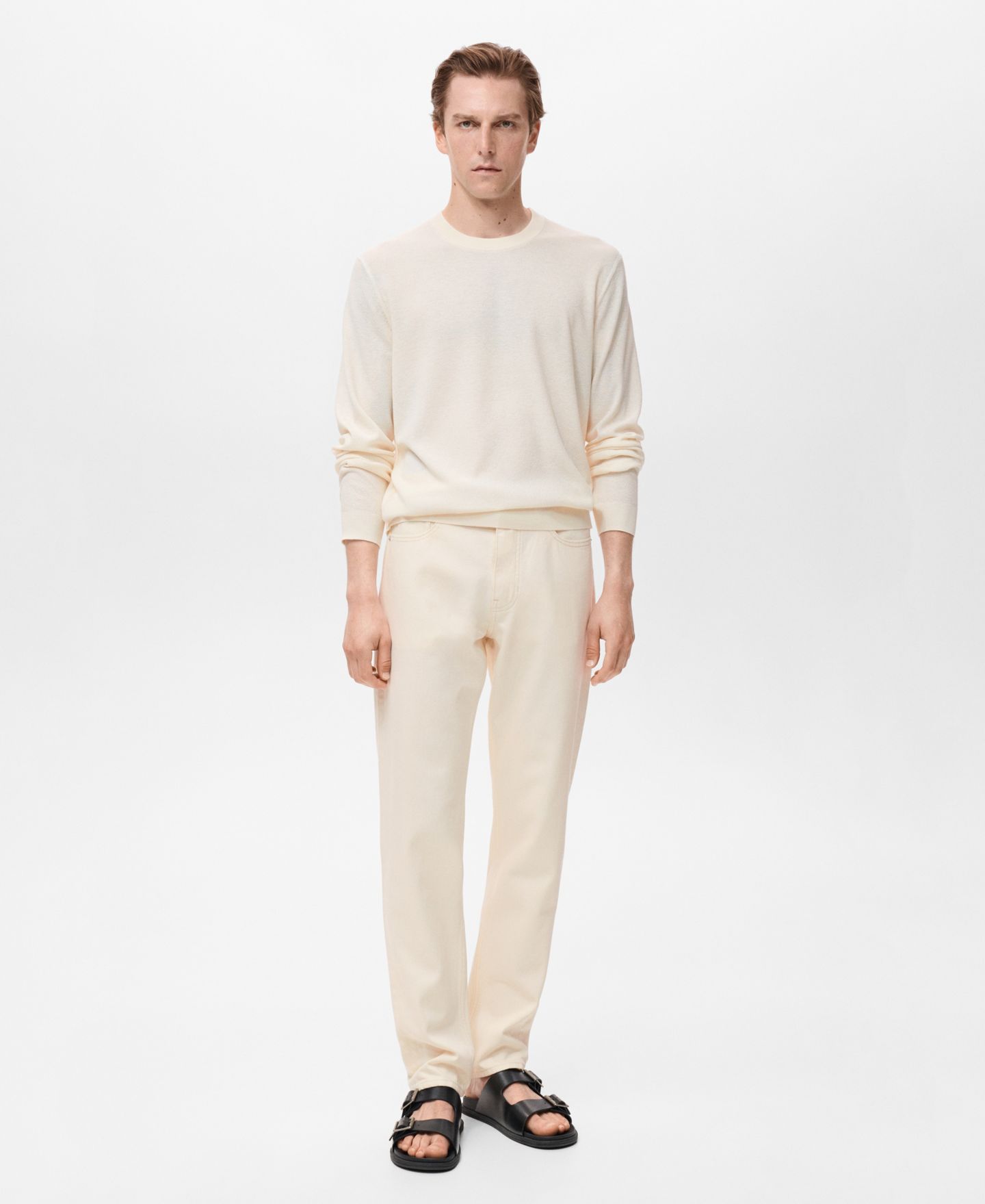 Мужской свитер MANGO Fine-Knit, цвет: Слоновая кость белый — фото 7