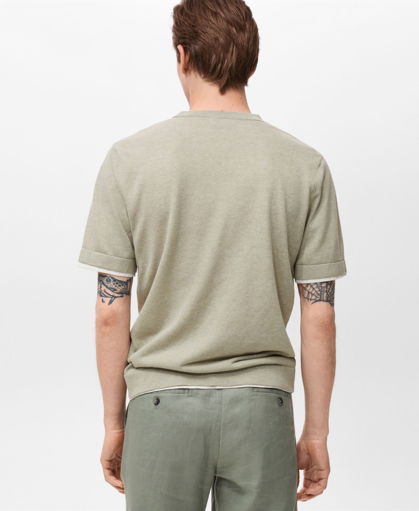 Мужская футболка Mango Contrasting Cotton-Blend, цвет: Хаки — фото 3