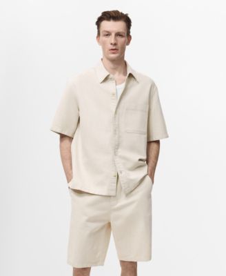 MANGO - Men's Short Sleeve Linen-Blend Shirt