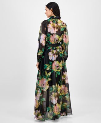 Women's Floral Chiffon Maxi Shirtdress 