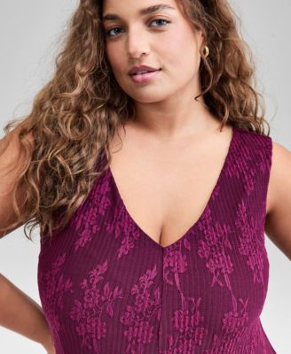 Trendy Plus Size V-Neck Sleeveless Lace Dress, Macy's Exclusive 