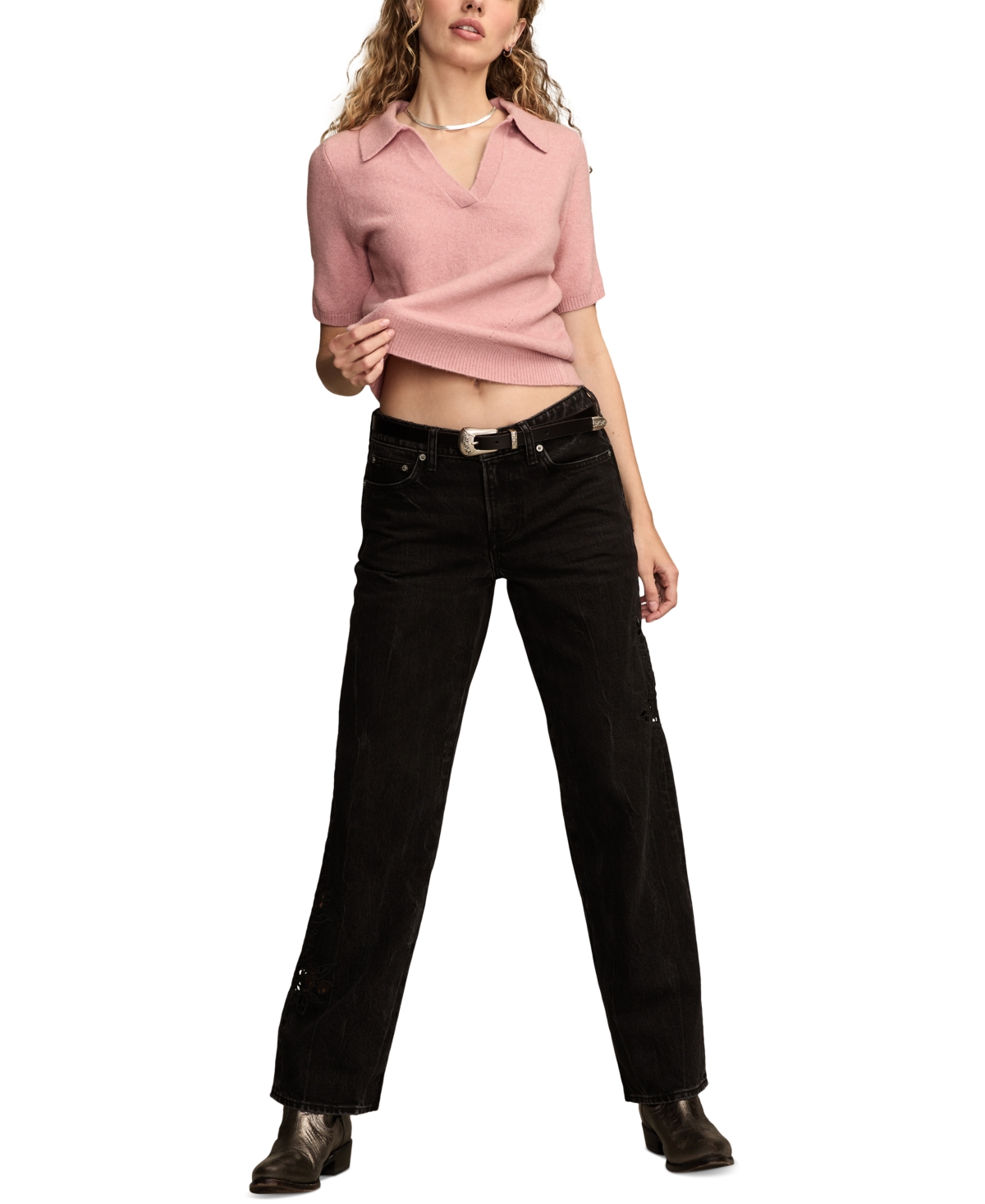 Lucky Brand Women's Cloud Soft Collared Sweater T-shirt In Pink