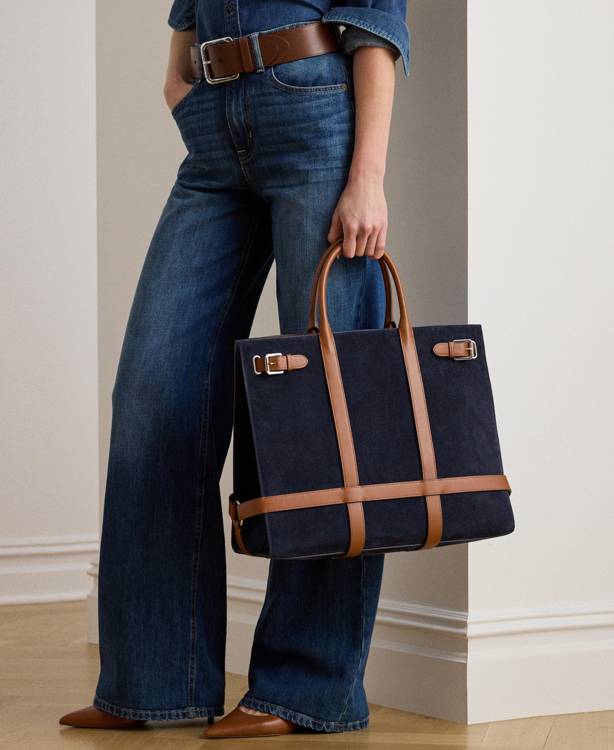 Ralph Lauren Suede & Leather Extra Large Devyn Tote Bag