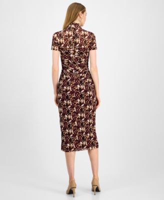 Women's Printed-Mesh Mock-Neck Midi Dress, Macy's Exclusive