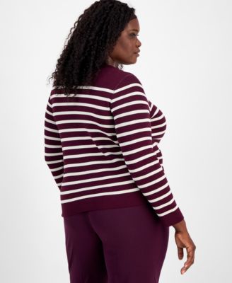 Plus Size Scoop-Neck Striped Cardigan