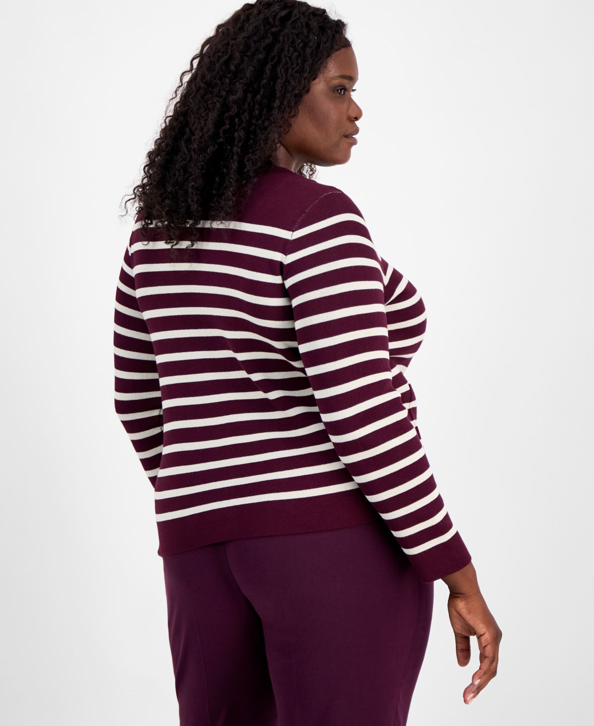 Tahari Asl Plus Size Scoop-neck Striped Cardigan In Multi