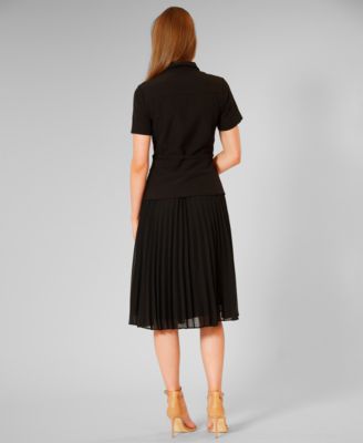 Women's Mixed-Media Pleated Midi Dress