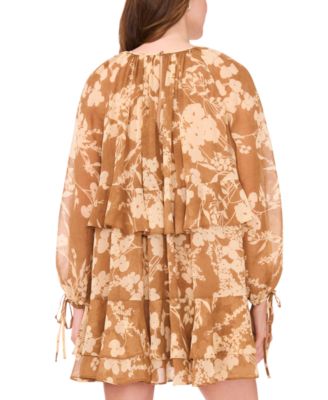 Women's Long-Sleeve Chiffon Shift Dress