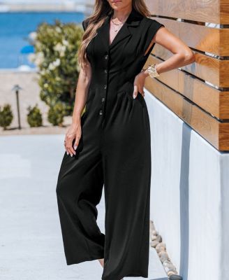 Women's Button-Front Wide-Leg Jumpsuit