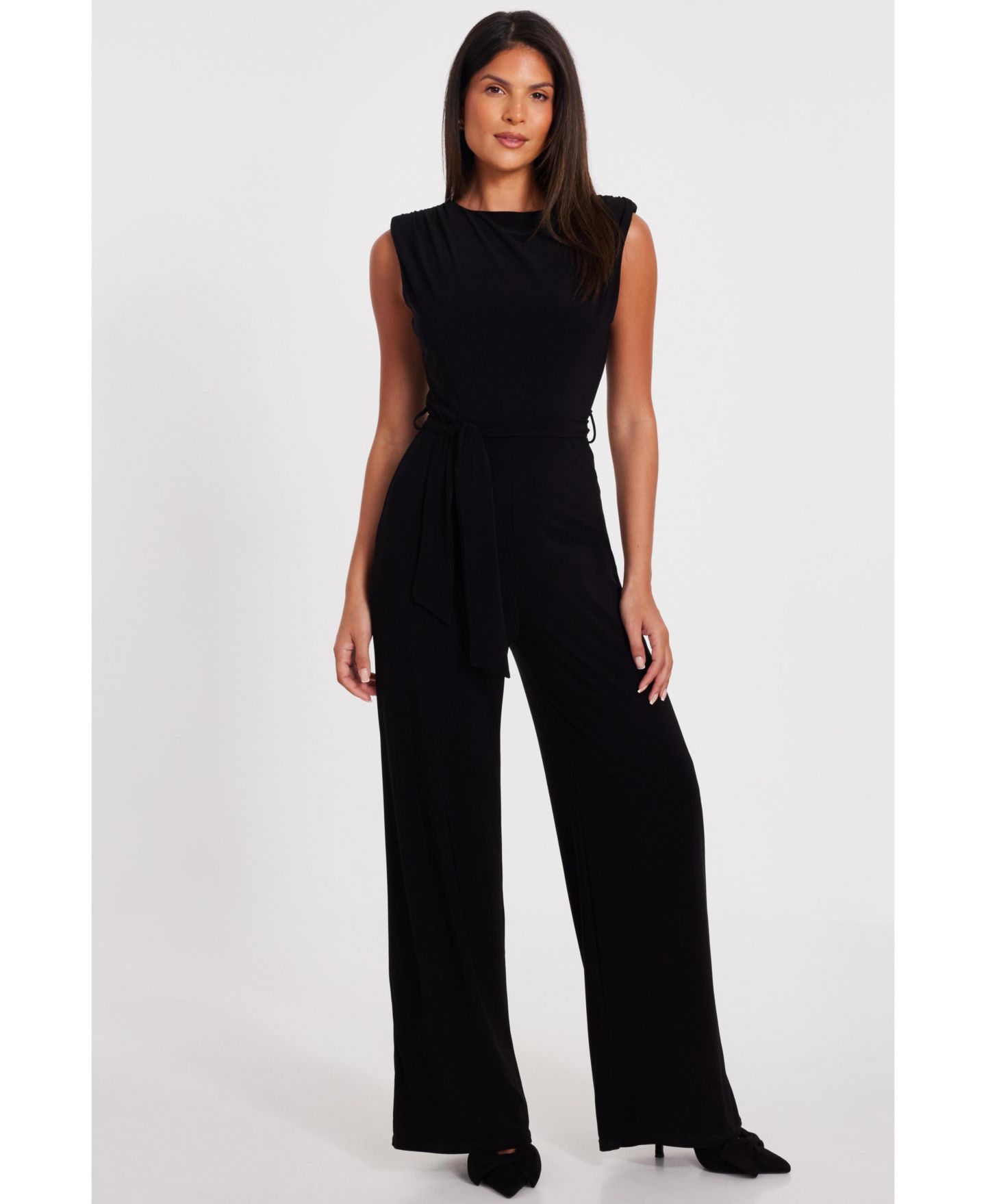 Женский комбинезон QUIZ Ity Waist Tie Jumpsuit, цвет: Чёрный — фото 1